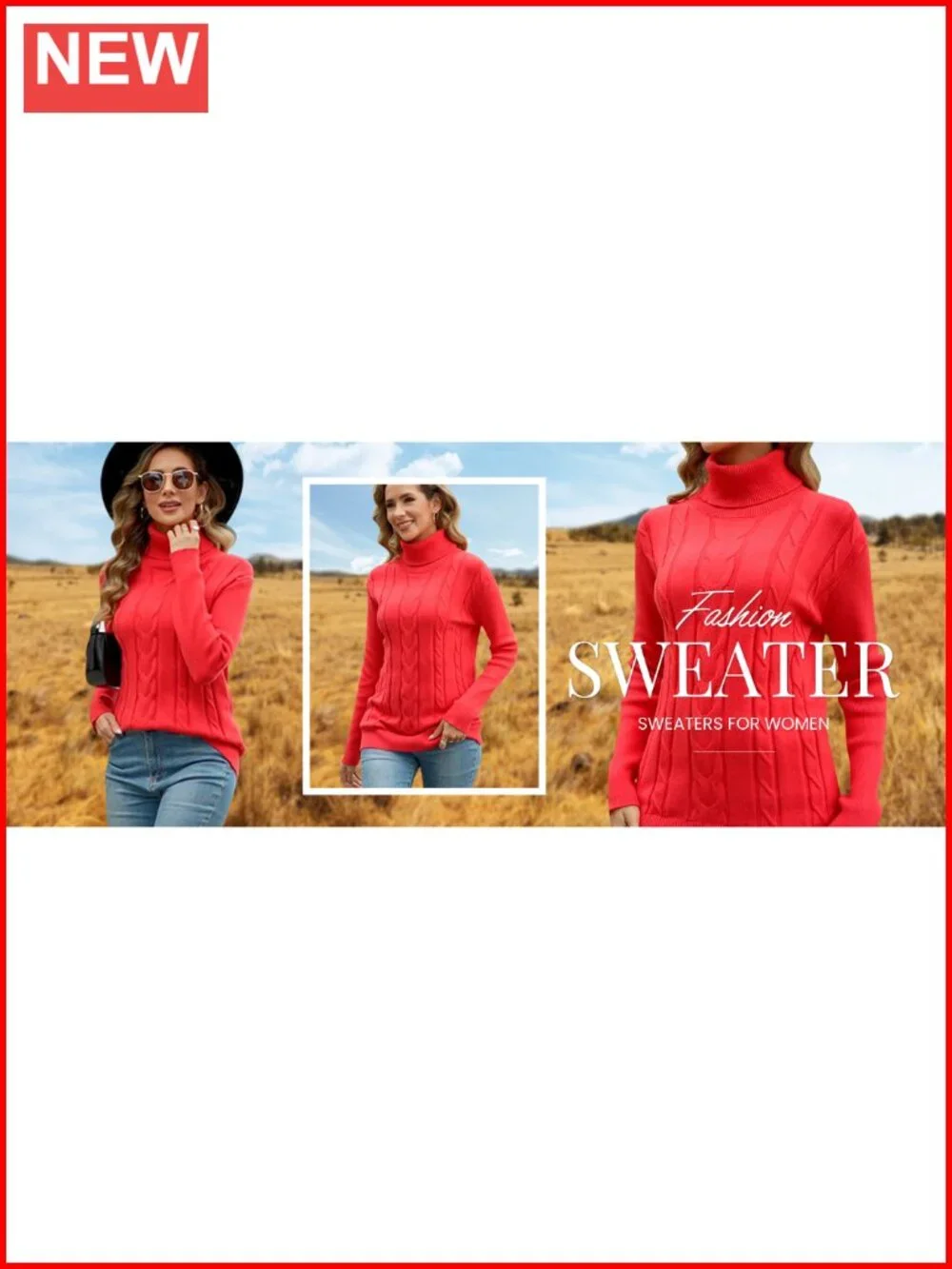 Turtleneck Cable Knit Sweater Long Sleeve Ribbed Slim Fit Pullover